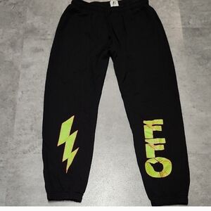 FFO Lightning Bolt Graphic Joggers Black Green Unisex Sweatpants Streetwear Size